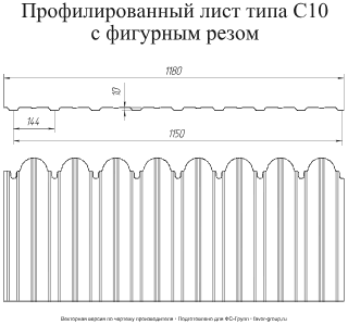 Профнастил Гранд Лайн (Grand Line) С10 (фигурный) Оцинкованный 0,5 в Туле фото чертёж