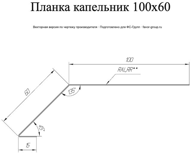 Планка капельник для мягкой кровли Grand Line 100x60 Полиэстер 0,45 в Туле фото чертёж