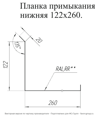 Планка примыкания нижняя Grand Line 20x122x260x15 Satin Matt 0,5 в Туле фото чертёж