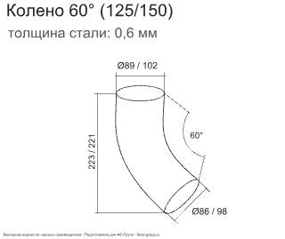 Колено трубы d-90 мм 60° ГрандЛайн GL PU Полиуретан 0,6 в Туле фото чертёж