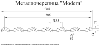 Волнистый лист Гранд Лайн (Grand Line) Modern полиэстер 0,45 RAL 5021 (водная синь) чертёж