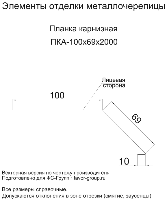 Планка карнизная Металл Профиль 100x69x2000 Agneta 0,5 в Туле фото чертёж