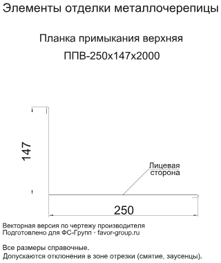 Планка примыкания верхняя Металл Профиль 250x147x2000 Цинк 0,45