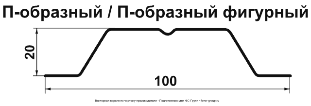 Штакетник Гранд Лайн (Grand Line) П-образный Satin 0,5 фигурный в Туле фото чертёж