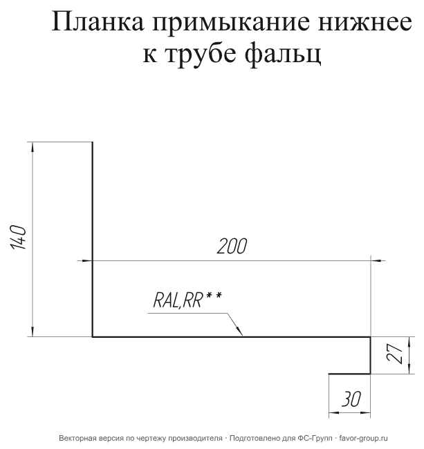 Планка примыкание нижнее к трубе фальц Grand Line Rooftop Matte (Стальной бархат) 0,5 в Туле фото чертёж