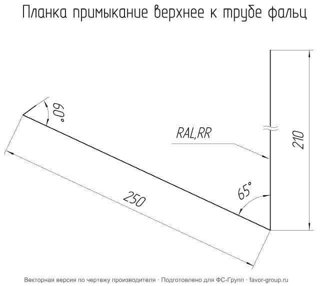 Планка примыкание верхнее к трубе фальц Grand Line Drap 0,45 в Туле фото чертёж