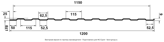 Профлист ЮджинСтрой С8 Полиэстер 0,4 RAL 3003 (рубиновый) чертёж