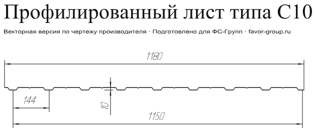 Профнастил Гранд Лайн (Grand Line) С10 Оцинкованный 0,45 в Туле фото чертёж
