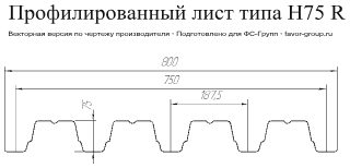 Профнастил ЮджинСтрой Н75 Оцинкованный 0,9 в Туле фото чертёж