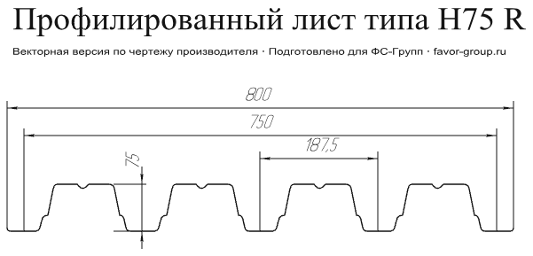 Профнастил ЮджинСтрой Н75 Оцинкованный 0,9 в Туле фото чертёж