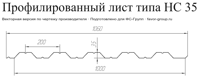 Профнастил ЮджинСтрой НС35 Оцинкованный 0,7 в Туле фото чертёж