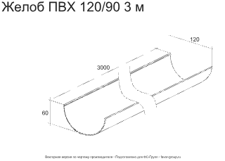 Желоб полукруглый ПВХ d-120 мм 3 м ГрандЛайн Классика в Туле фото чертёж