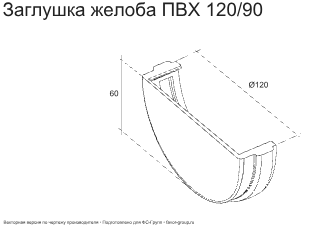 Заглушка желоба d-120 мм универсальная ПВХ ГрандЛайн Классика в Туле фото чертёж