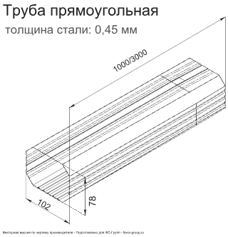Труба прямоугольная 1 м ГрандЛайн Vortex Полиэстер 0,45 в Туле фото чертёж