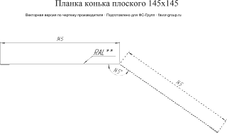 Планка конька плоского Grand Line 145x145 Velur 0,5 в Туле фото чертёж
