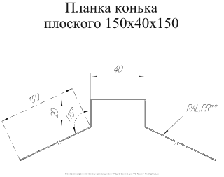 Планка конька плоского Grand Line 150x40x150 Satin 0,5 в Туле фото чертёж
