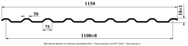 Профлист ЮджинСтрой RN20 Полиэстер 0,4 C-20 Полиэстер 0,4 RAL 8017 (шоколад) чертёж
