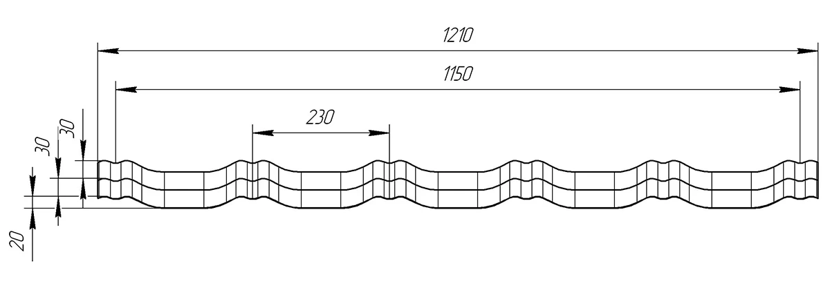 Чертёж профиля металлочерепицы Kvinta plus Grand Line