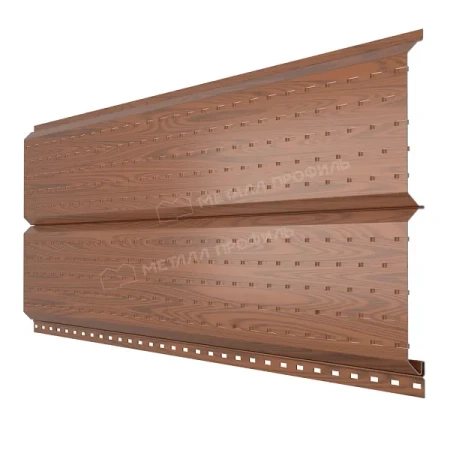 Металлический софит Металл Профиль Lбрус-XL Ecosteel Matt 0,5 с полной перфорацией Мореный дуб