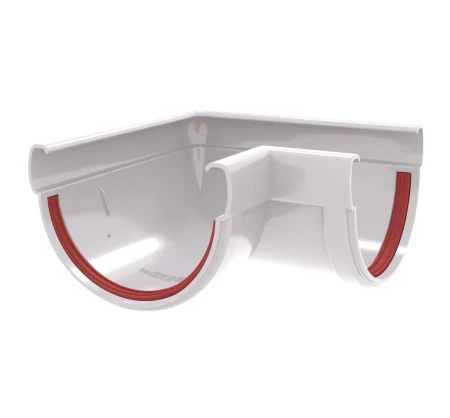 Угол желоба универсальный d-135 мм 90 гр ПВХ Grand Line Дизайн белый RAL 9003