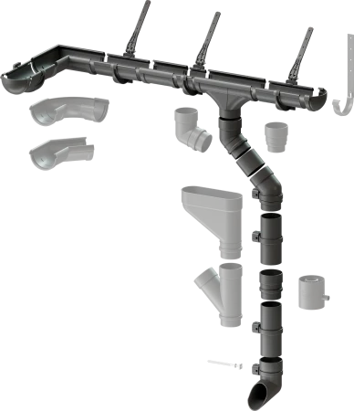 Угол желоба регулируемый d-141 мм 90-160 гр ПВХ Döcke Lux графит RAL 7024