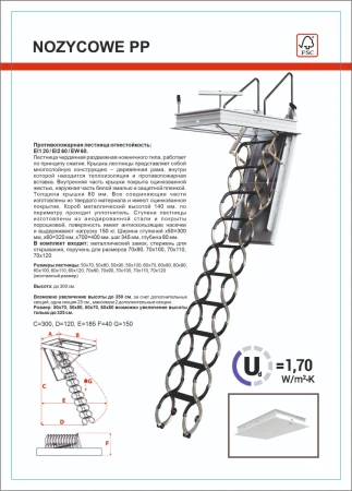 Чердачная люк-лестница Oman Ножничная противопожарная Nozycowe PP в Туле фото