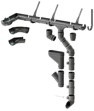 Комплект пластикового водостока d-141x100 мм Döcke lux графит RAL 7024 в Туле фото