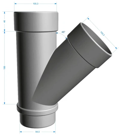 Тройник трубы d-100 мм 45° ПВХ Döcke Lux в Туле фото