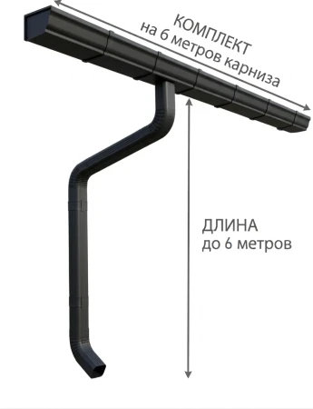 Комплект металлического водостока ГрандЛайн Vortex Matt 127x78 мм 6 м/6 м Полиэстер Matt RAL 9005 (черный) в Туле фото
