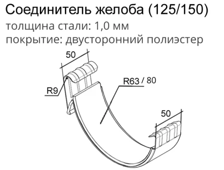 Соединитель желоба d-125 мм Grand Line Optima Полиэстер двухсторонний 1,00 в Туле фото