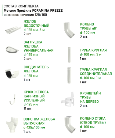 Комплект металлического водостока d-150x100 мм Металл Профиль FORAMINA PUR Purman двухсторонний RAL 9010 в Туле фото