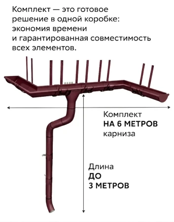 Комплект металлического водостока ГрандЛайн GL PU d-125x90 мм 6 м/3 м Полиуретан RAL 3005 в Туле фото
