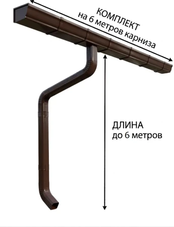 Комплект металлического водостока ГрандЛайн Vortex 127x78 мм 6 м/6 м Полиэстер RAL 8017 (шоколад) в Туле фото
