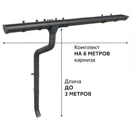 Комплект металлического водостока ГрандЛайн GL PU d-125x90 мм 6 м/3 м Полиуретан RAL 7024 (графитовый серый) в Туле фото