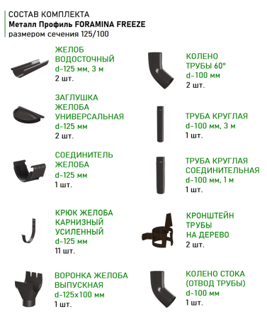 Комплект металлического водостока d-150x100 мм Металл Профиль FORAMINA PUR Purman двухсторонний RR 32 в Туле фото