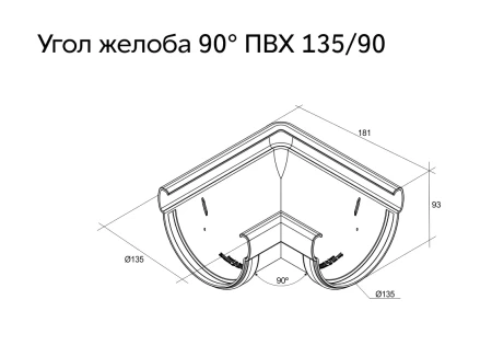 Угол желоба универсальный d-135 мм 90° ПВХ Grand Line Дизайн в Туле фото