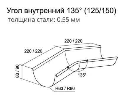 Угол желоба внутренний d-150 мм 135° Grand Line Полиуретан 0,6 в Туле фото