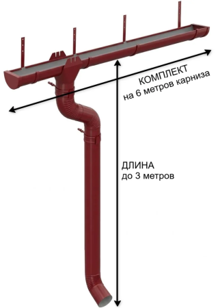 Комплект металлического водостока d-185x150 мм 6 м/3 м Металл Профиль Проект Полиэстер RAL 3011 в Туле фото