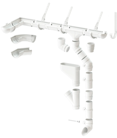 Комплект пластикового водостока d-141x100 мм Döcke lux пломбир RAL 9003 в Туле фото