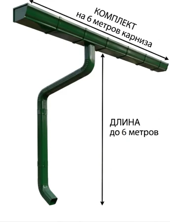 Комплект металлического водостока ГрандЛайн Vortex 127x78 мм 6 м/6 м Полиэстер RAL 6005 (зелёный мох) в Туле фото