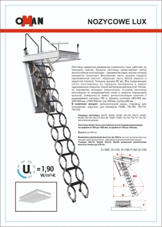 Чердачная люк-лестница Oman Ножничная Nozycowe Lux в Туле фото