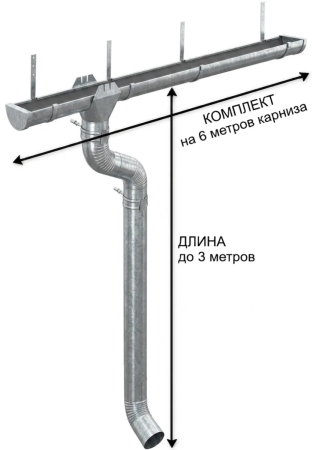 Комплект металлического водостока d-185x150 мм 6 м/3 м Металл Профиль Проект Оцинкованный в Туле фото